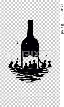 Black silhouette, tattoo of people in a bottle on white background. Vector. Black silhouette, tattoo of people in a bottle on white background. Vector. 119550473