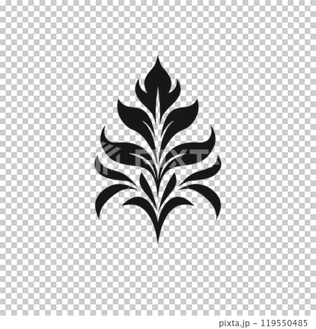 Black silhouette, tattoo of a leaf on white background. Vector. 119550485