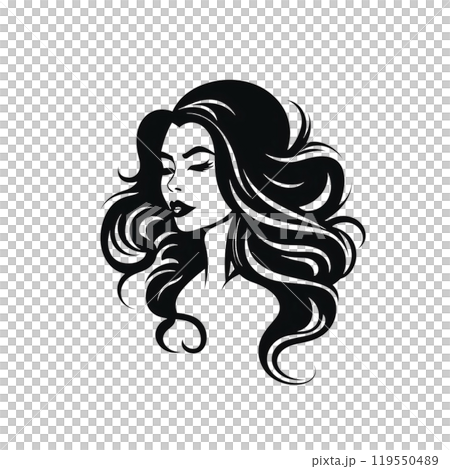 Black silhouette, tattoo of bust of a woman with long hair on white background. Vector. Black silhouette, tattoo of bust of a woman with long hair on white background. Vector. 119550489