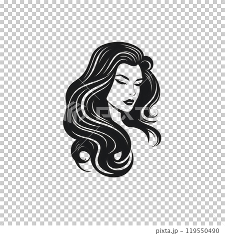 Black silhouette, tattoo of bust of a woman with long hair on white background. Vector. Black silhouette, tattoo of bust of a woman with long hair on white background. Vector. 119550490