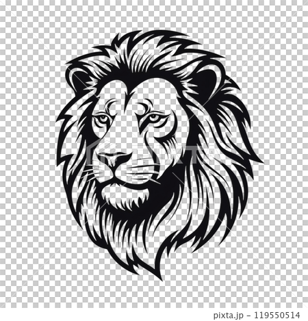 Black silhouette, tattoo of a head of a lion, tiger on white background. Vector. 119550514