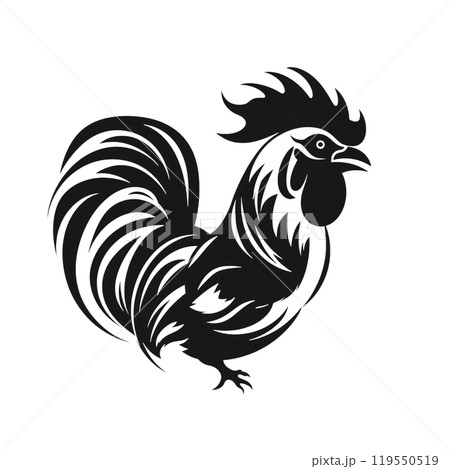 Black silhouette, tattoo of a hen, rooster on white background. Vector. Black silhouette, tattoo of a hen, rooster on white background. Vector. 119550519