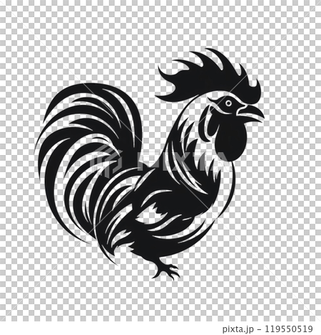 Black silhouette, tattoo of a hen, rooster on white background. Vector. Black silhouette, tattoo of a hen, rooster on white background. Vector. 119550519