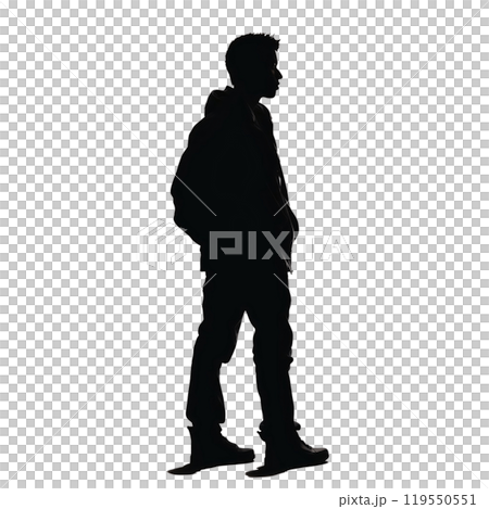 Black silhouette, tattoo of a man in a jacket on white background. Vector. Black silhouette, tattoo of a man in a jacket on white background. Vector. 119550551