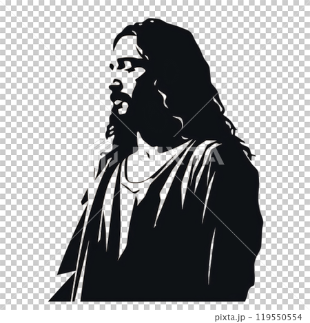 Black silhouette, tattoo of a man with long hair on white background. Vector. Black silhouette, tattoo of a man with long hair on white background. Vector. 119550554