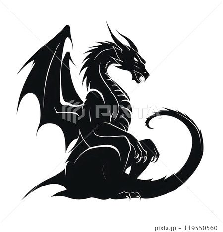 Black silhouette, tattoo of a dragon on white background. Vector. 119550560