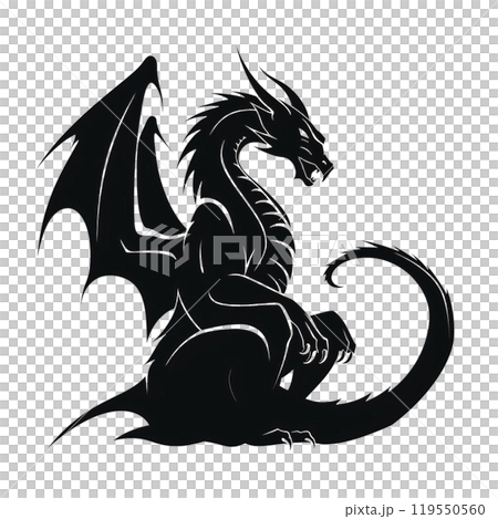 Black silhouette, tattoo of a dragon on white background. Vector. 119550560