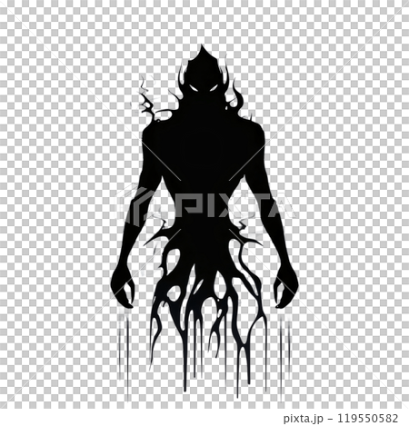 Black silhouette, tattoo of a dark monster, demon on white background. Vector. Black silhouette, tattoo of a dark monster, demon on white background. Vector. 119550582