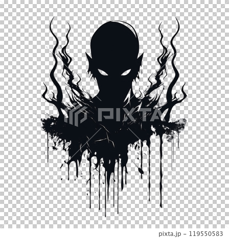 Black silhouette, tattoo of a dark monster, demon on white background. Vector. 119550583