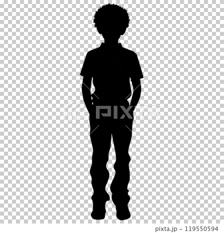 Black silhouette, tattoo of a boy with hands in pockets on white background. Vector. 119550594