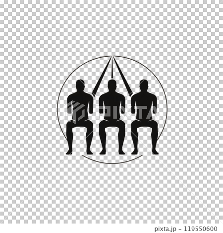 Black silhouette, tattoo of three people sitting in a circle on white background. Vector. 119550600