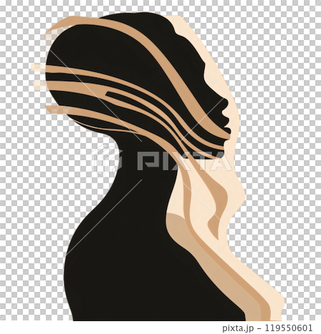 Black silhouette, tattoo of a woman on light background. Vector. Black silhouette, tattoo of a woman on light background. Vector. 119550601