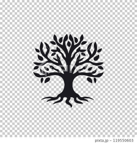 Black silhouette, tattoo of a tree on white background. Vector. 119550603