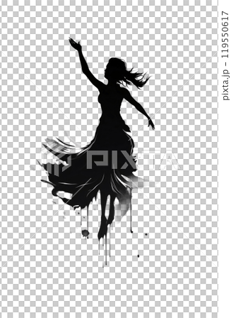 Black silhouette, tattoo of a woman with her hand up on white isolated background. Vector. Black silhouette, tattoo of a woman with her hand up on white isolated background. Vector. 119550617