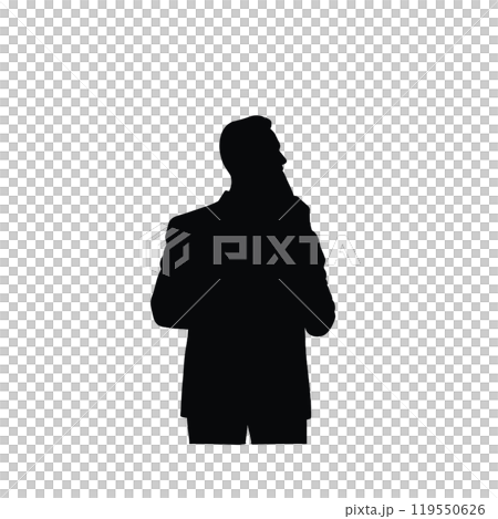 Black silhouette, tattoo of a man against a background of icons on white isolated background. Vector. Black silhouette, tattoo of a man against a background of icons on white isolated background. Vector. 119550626