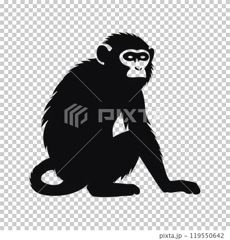 Black silhouette, tattoo of a monkey, chimpanzee on white isolated background. Vector. Black silhouette, tattoo of a monkey, chimpanzee on white isolated background. Vector. 119550642