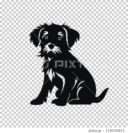 Black silhouette, tattoo of a puppy on white isolated background. Vector. Black silhouette, tattoo of a puppy on white isolated background. Vector. 119550651