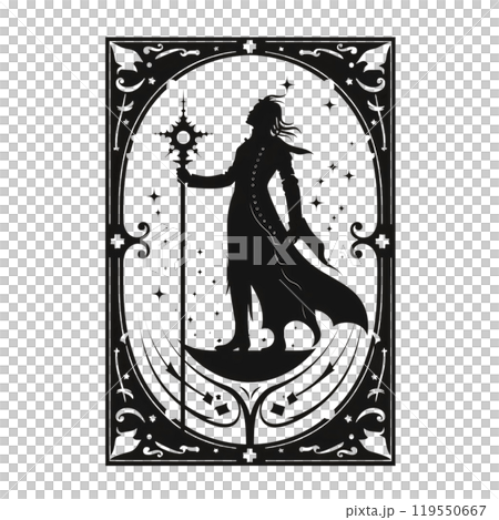 Black silhouette, tattoo of a clown, jester, squire on white isolated background. Vector. 119550667