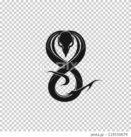 Black silhouette, tattoo of a snake on white isolated background. Vector. 119550674