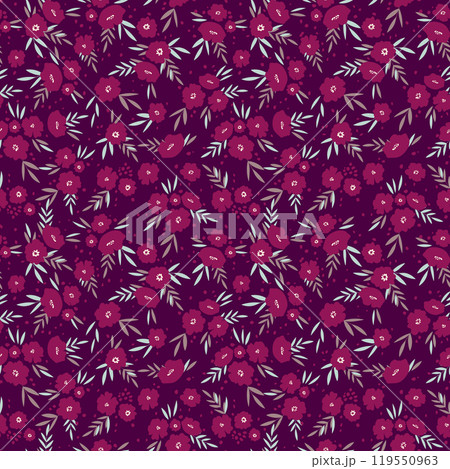 Seamless floral pattern based on traditional folk art ornaments. Colorful flowers on color background. Scandinavian style. Sweden nordic style. Vector illustration. Simple minimalistic pattern 119550963