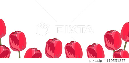 Spring illustration with tulips. Happy birthday, holiday, celebration greeting and invitation card. Colorful floral banner with flowers on light background. Modern floral compositions. Copy space Spring illustration with tulips. Happy birthday, holiday, celebration greeting and invitation card. Colorful floral banner with flowers on light background. Modern floral compositions. Copy space 119551275