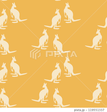 Seamless pattern with Kangaroo silhouette on color background. Vector illustration for card design, poster, fabric, textile. Pray for Australia and animals Seamless pattern with Kangaroo silhouette on color background. Vector illustration for card design, poster, fabric, textile. Pray for Australia and animals 119551337