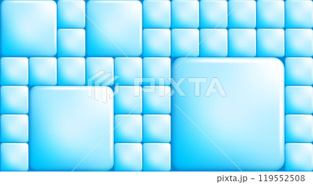 Rectangular blue colored icy tile block buttons with rounded corners. Cold volumetric material copy space for design of web pages and interface. 3D vector background Rectangular blue colored icy tile block buttons with rounded corners. Cold volumetric material copy space for design of web pages and interface. 3D vector background 119552508