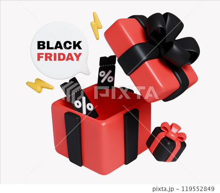 Black Friday Gift Box with Discount Tags 3D Render 119552849