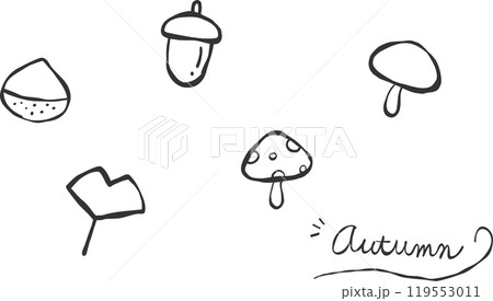 秋モチーフのモノクロ線画アイコンセット 秋モチーフのモノクロ線画アイコンセット 119553011