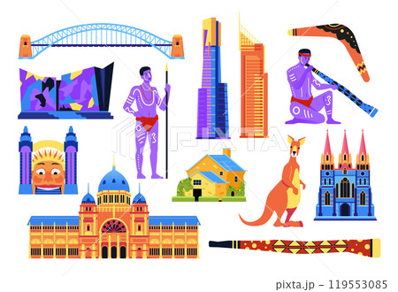 Getting to know Australia - flat design style objects set Getting to know Australia - flat design style objects set 119553085