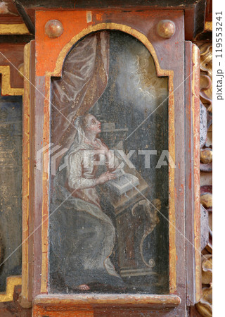 Annunciation of the Virgin Mary, altarpiece on the main altar in the chapel of St. Wolfgang in Vukovoj, Croatia 119553241