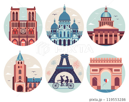 Paris Monuments and Landmarks Travel Icons Paris Monuments and Landmarks Travel Icons 119553286