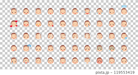 Cute little boy emoji illustration icon face expression white background vector set variation 119553419
