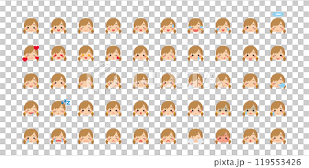 Cute little girl emoji illustration icon face expression white background vector set variation 119553426