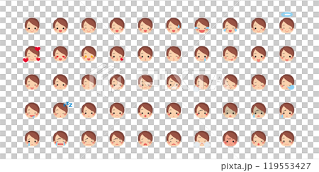 Cute little girl emoji illustration icon face expression white background vector set variation 119553427