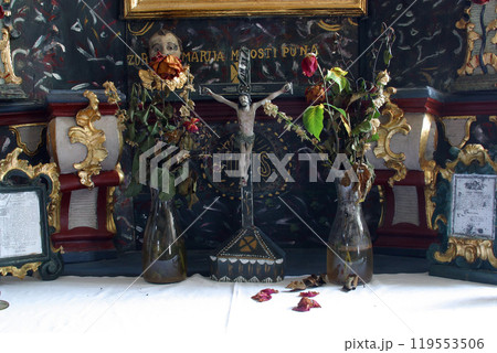 Crucifix on Our Lady's altar in the chapel of St. Anthony of Padua in Grabrovec, Zabok, Croatia 119553506