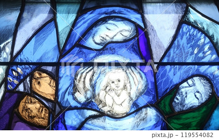 God, the Creator of all life, detail of stained glass window by Sieger Koder in church of Saint John in Piflas, Germany 119554082