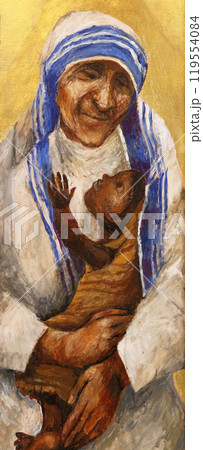 Saint Mother Teresa by Sieger Koder, altar of women in St. Stephen's church in Wasseralfingen, Germany 119554084