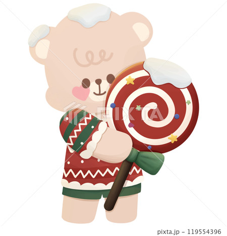 Bear holding candy, Christmas festival Bear holding candy, Christmas festival 119554396