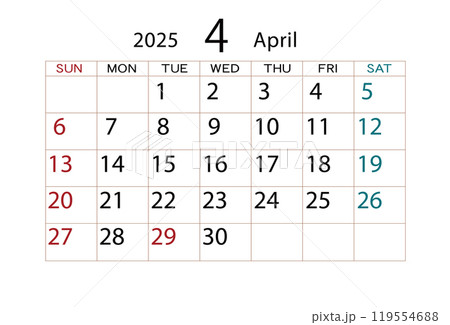 2025年カレンダー4月 ⑵ 2025年カレンダー4月 ⑵ 119554688