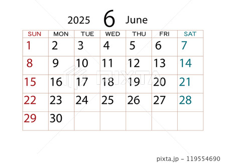 2025年カレンダー6月 ⑵ 2025年カレンダー6月 ⑵ 119554690