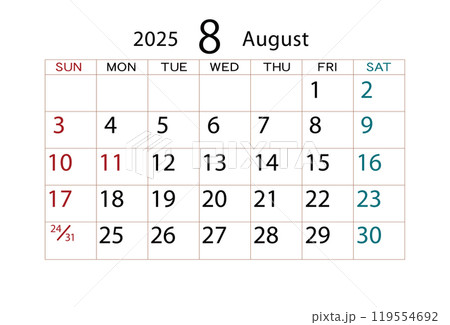 2025年カレンダー8月 ⑵ 119554692