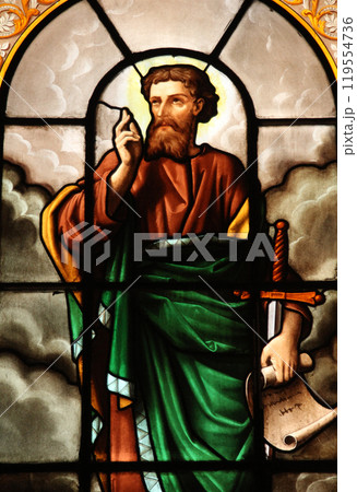 Saint Paul, stained glass, St. Elizabeth of Hungary church, Paris Saint Paul, stained glass, St. Elizabeth of Hungary church, Paris 119554736