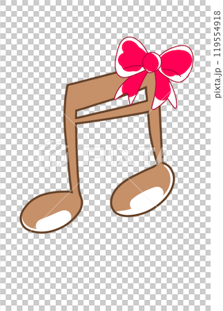 赤いリボンを付けた音符 119554918