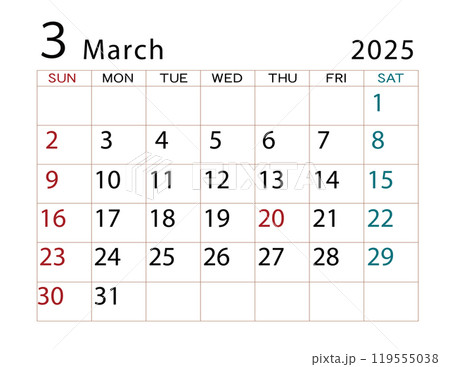 2025年カレンダー 3月 ⑵ 2025年カレンダー 3月 ⑵ 119555038