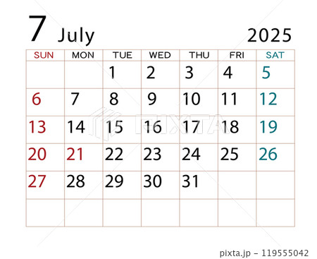 2025年カレンダー 7月 ⑵ 2025年カレンダー 7月 ⑵ 119555042
