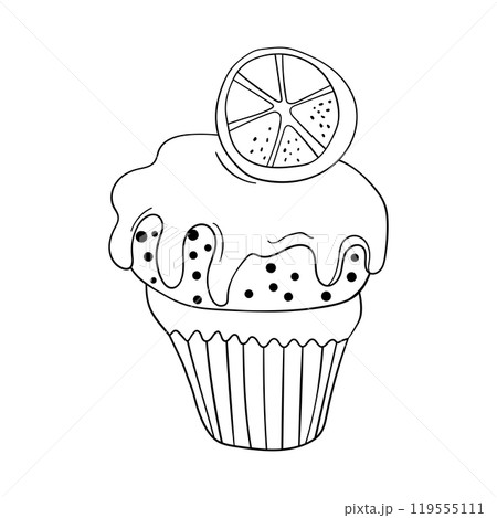 Muffin cake, sweet cupcake with cream, delicious pastries. Modern vector illustration, logo for cafe, restaurant, pastry shop. Dessert icon. Symbol for a candy bar Muffin cake, sweet cupcake with cream, delicious pastries. Modern vector illustration, logo for cafe, restaurant, pastry shop. Dessert icon. Symbol for a candy bar 119555111