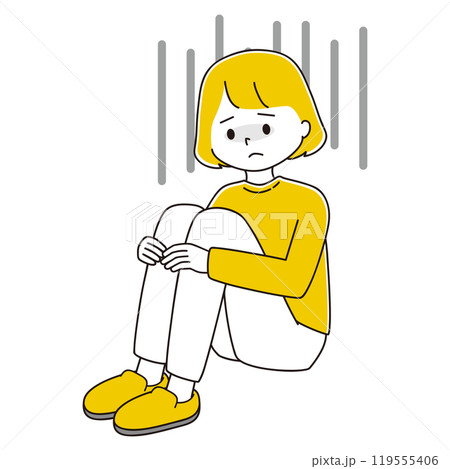落ち込んで三角座りをする女性のイラスト 落ち込んで三角座りをする女性のイラスト 119555406
