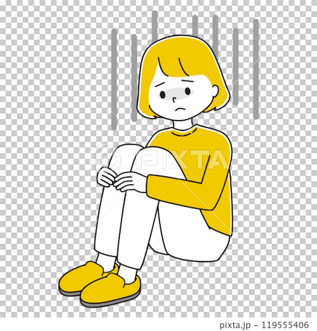 落ち込んで三角座りをする女性のイラスト 落ち込んで三角座りをする女性のイラスト 119555406