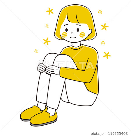 幸せそうに三角座りをする女性のイラスト 119555408